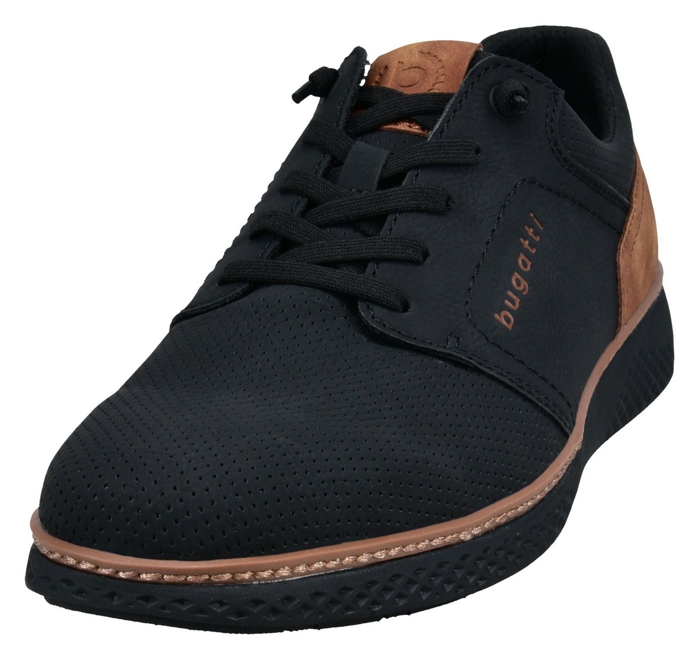 Bugatti Slip-On Sneaker Halbschuh, Freizeitsneaker mit Perforation, elastische Schnürsenkel (schwarz)