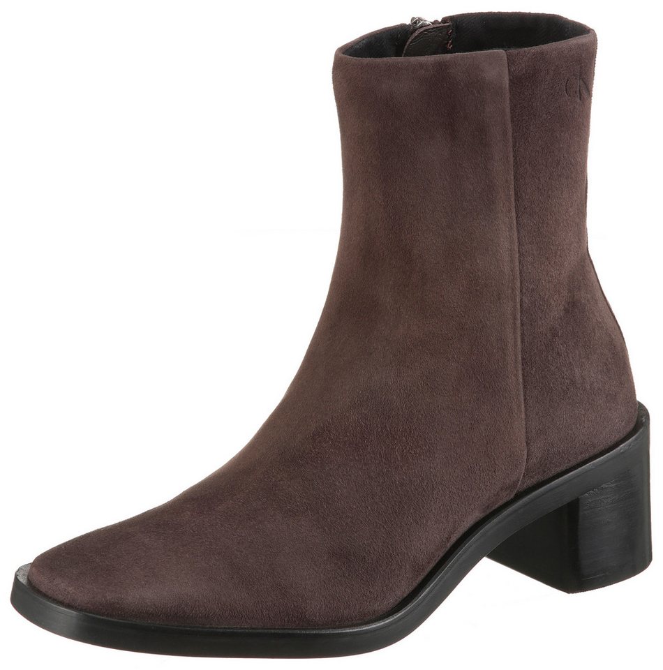 Calvin Klein BLOCK HEEL ZIP BOOT SUE Stiefelette Klassik-Boots, Blockabsatz, mit seitlichem CK-Logo am Schaft