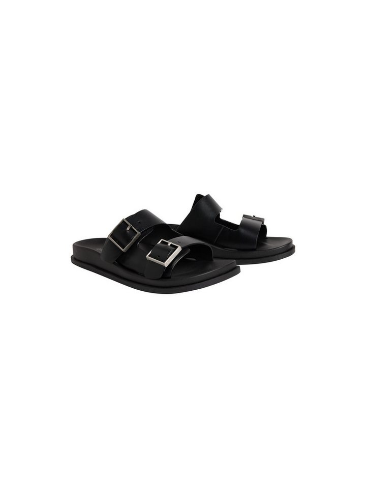 Calvin Klein CITY SANDAL BUCKLE LTH Pantolette Sommerschuh, Hausschuh, Strandschuh mit Plateau und Schnallen