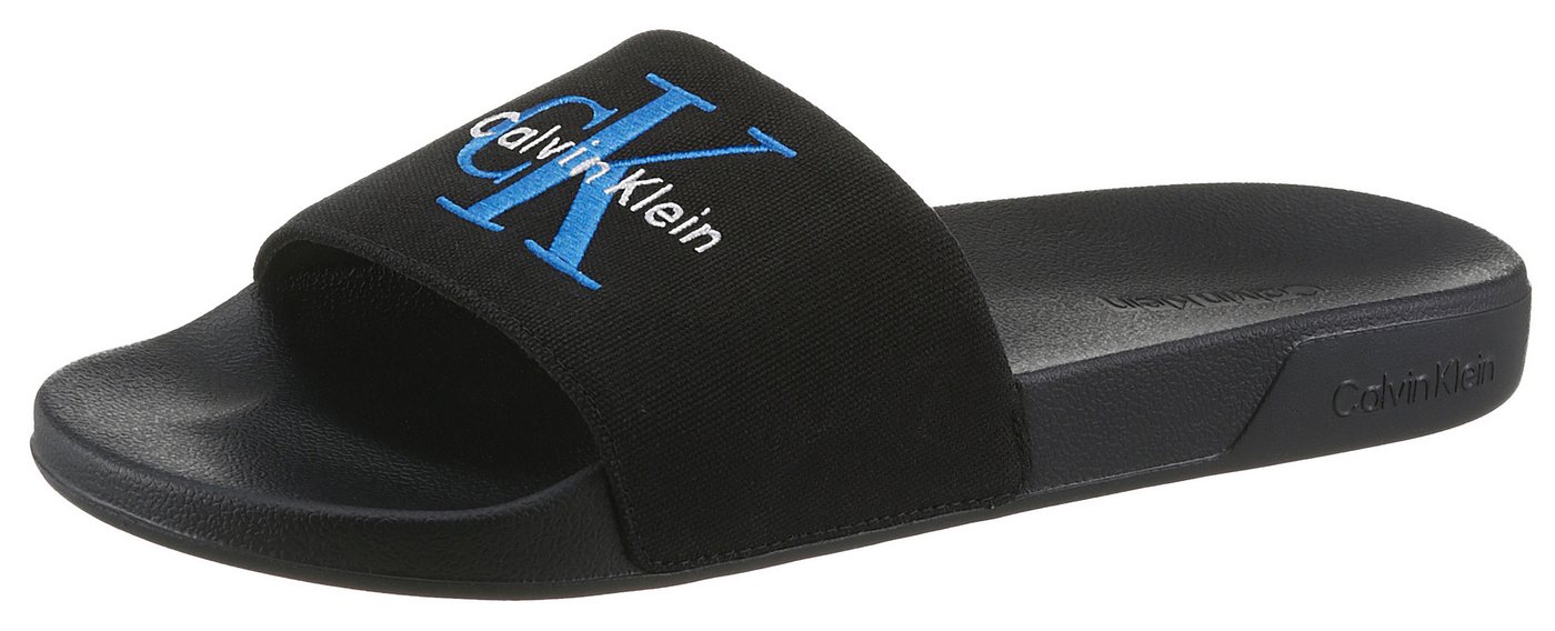 Calvin Klein ESS SLIDE CV Pantolette Strandschuh, Pool Slides, Flat mit Textil-Riemen