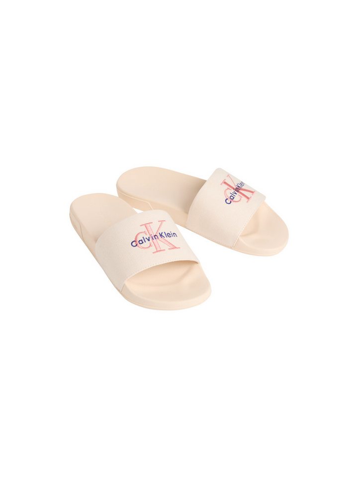 Calvin Klein ESS SLIDE CV WN Pantolette Sommerschuh, Poolslides, Pantolette, Strandschuh mit Logoschriftzug (beige)