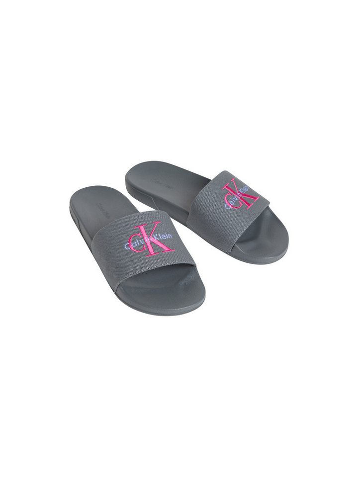 Calvin Klein ESS SLIDE CV WN Pantolette Sommerschuh, Poolslides, Pantolette, Strandschuh mit Logoschriftzug (grau)