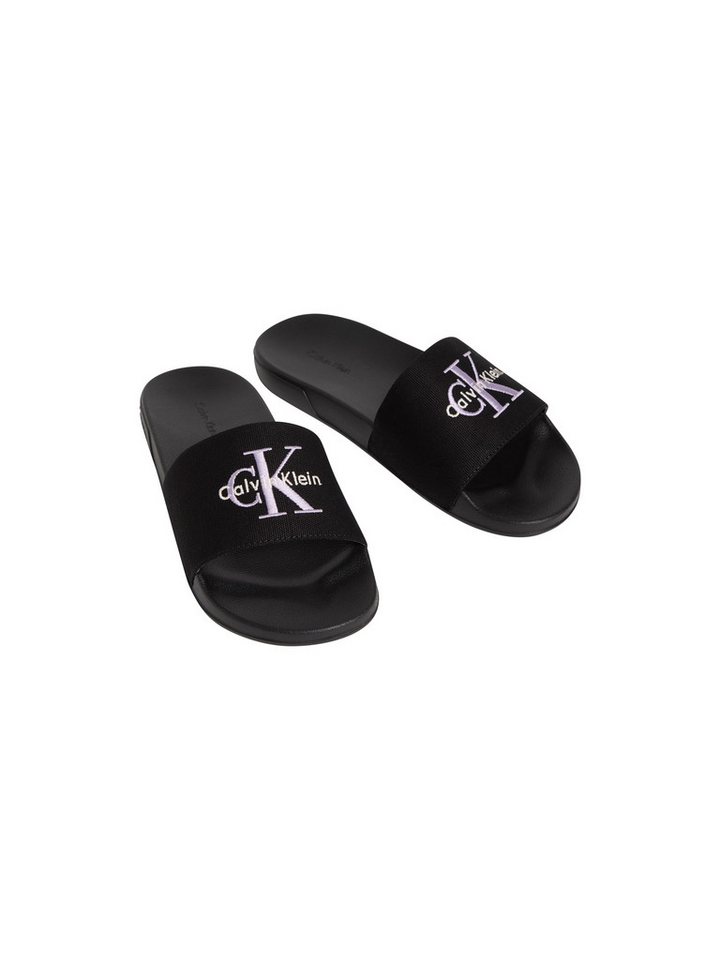 Calvin Klein ESS SLIDE CV WN Pantolette Sommerschuh, Poolslides, Pantolette, Strandschuh mit Logoschriftzug (schwarz)