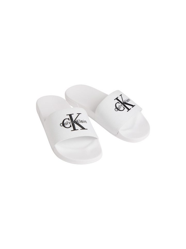 Calvin Klein ESS SLIDE CV WN Pantolette Sommerschuh, Poolslides, Pantolette, Strandschuh mit Logoschriftzug (schwarz/weiß)