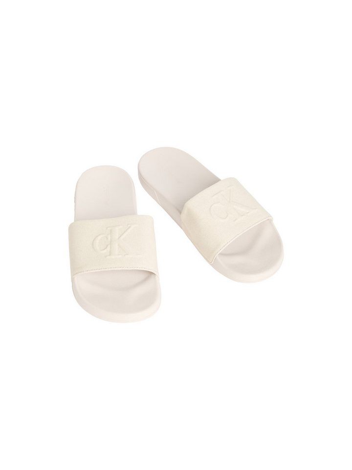 Calvin Klein ESS SLIDE HF MONOGRAM CV Badepantolette Sommerschuh, Strandschuh, Badeschuh, Flat mit Logo-Emblem (beige)