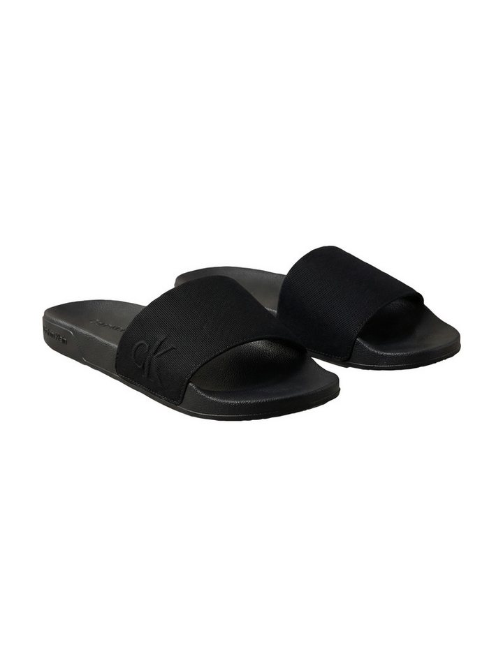 Calvin Klein ESS SLIDE HF SIDE LOGO CV Pantolette Strandschuh, Sommerschuh, Flat mit Textil-Bandage, schmale Form