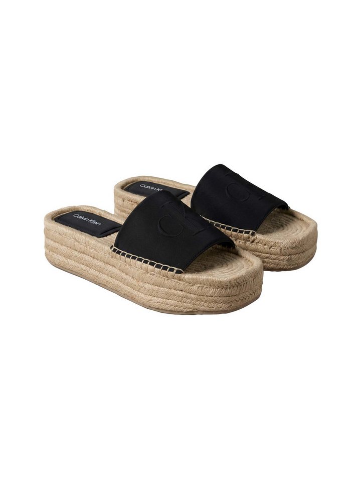 Calvin Klein FLATF ESPA NEOP MG Pantolette Sommerschuh, Strandschuh mit Plateau, schmale Form (schwarz)