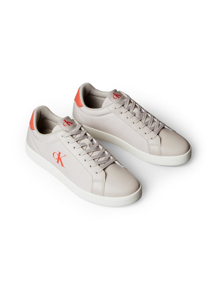 Calvin Klein Jeans 3 CUPSOLE PU Plateausneaker, Freizeitschuh, Halbschuh, Schnürschuh mit gepolstertem Schaftrand (beige/orange)