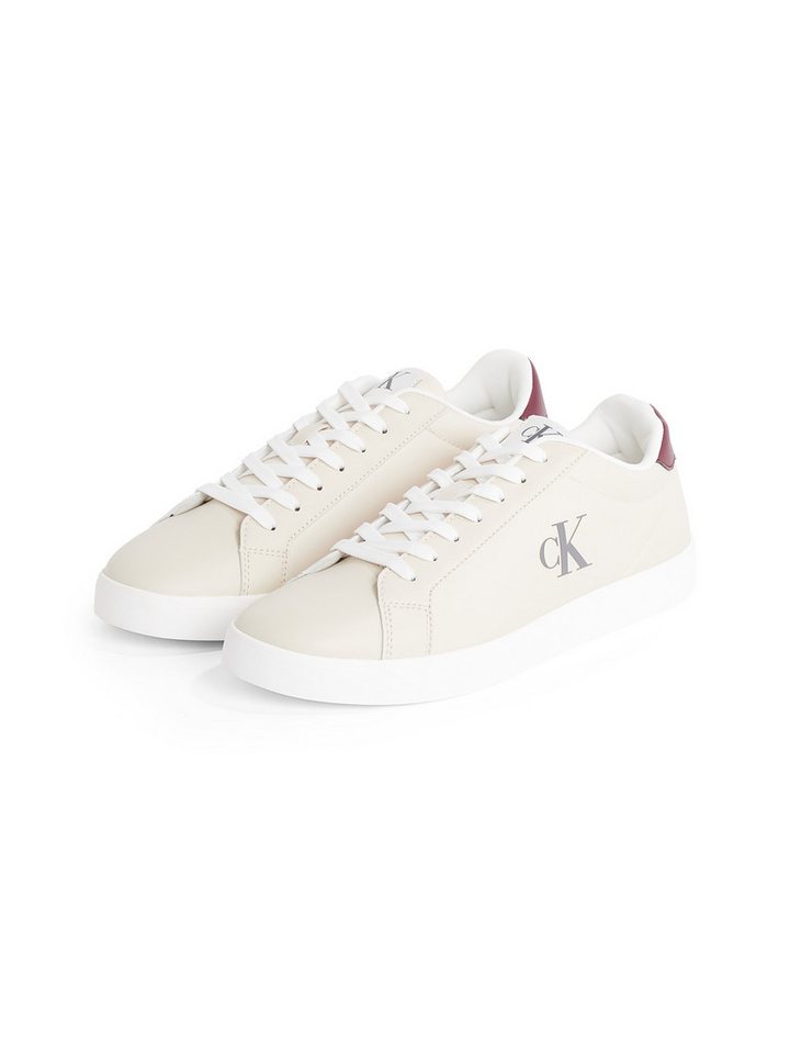 Calvin Klein Jeans 3 CUPSOLE PU Plateausneaker, Freizeitschuh, Halbschuh, Schnürschuh mit gepolstertem Schaftrand (beige/rot)