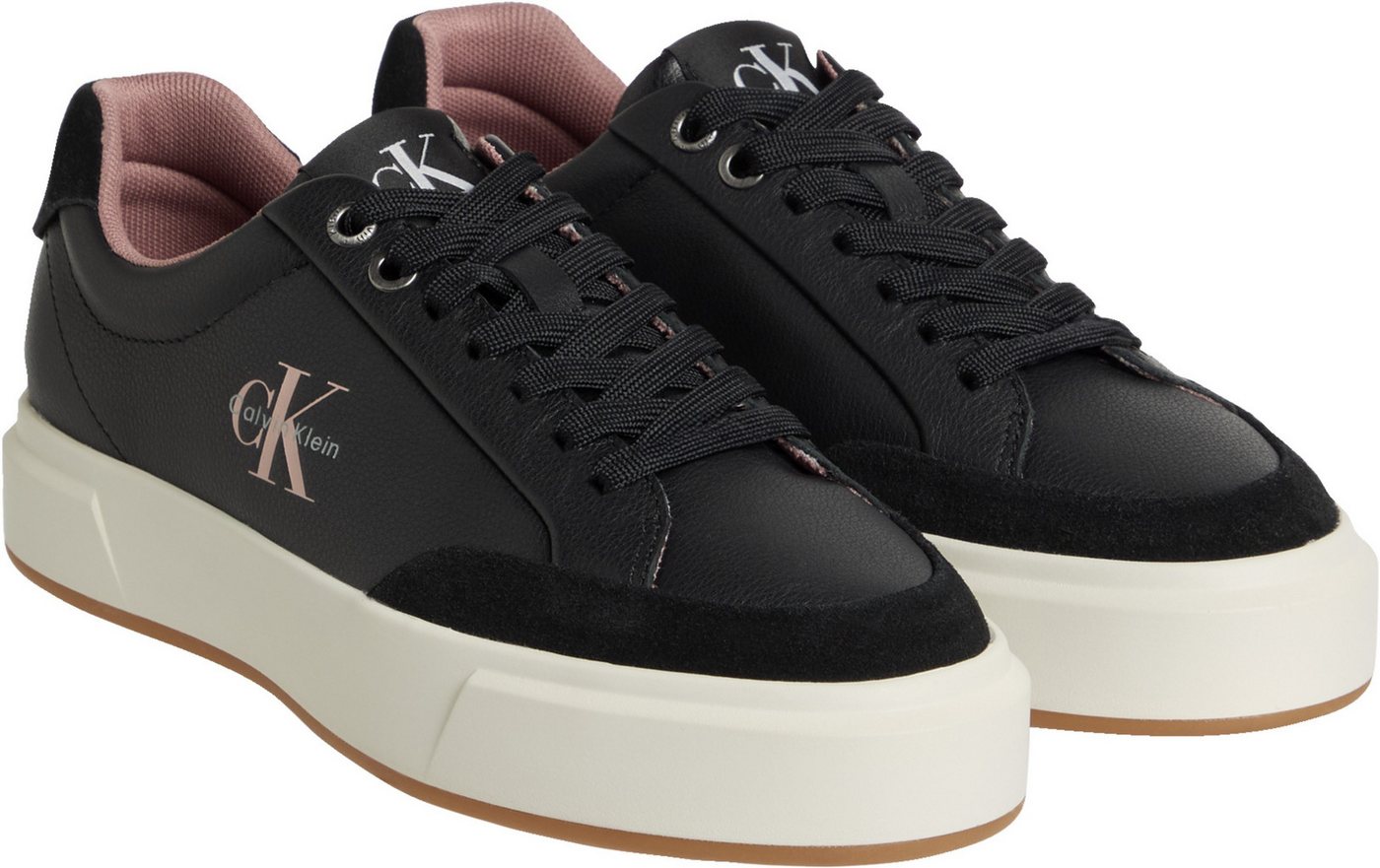 Calvin Klein Jeans BASKET CUPSOLE LACEUP LTH MIX Sneaker Basket-Sneaker, Halbschuh, Schnürschuh mit Plateausohle (rosa/schwarz)