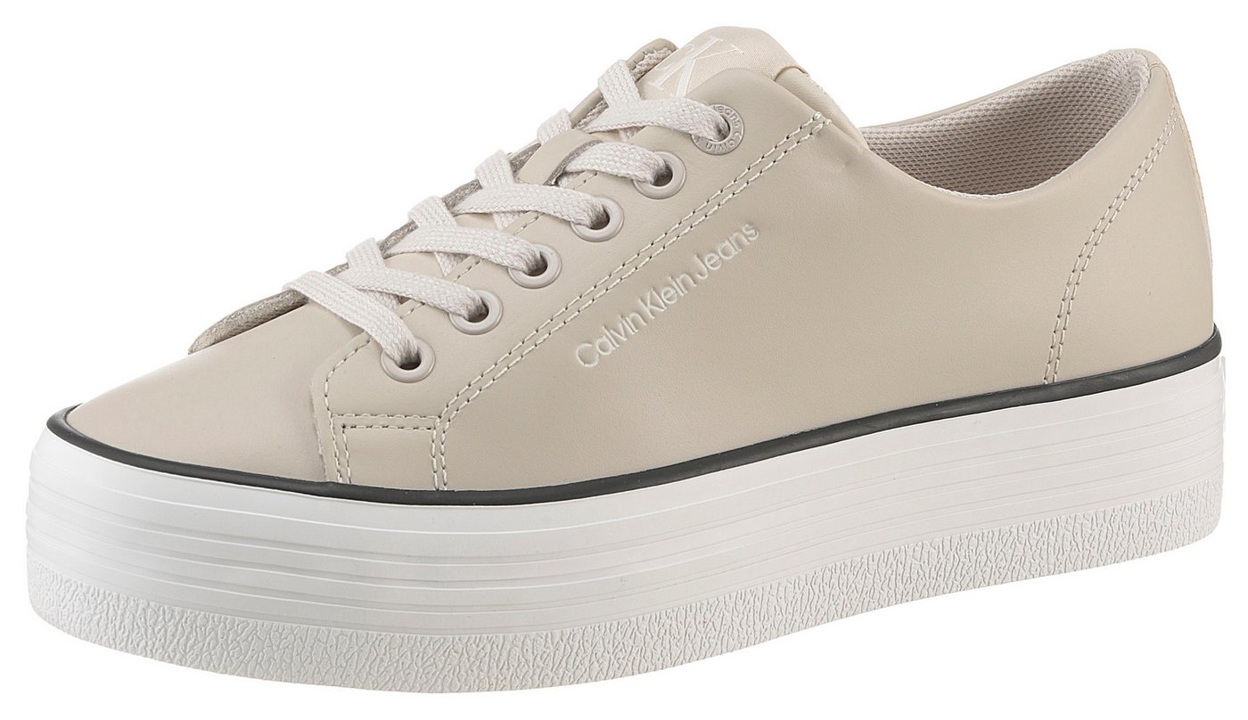 Calvin Klein Jeans BOLD VULC FLATF LOW LTH IN Sneaker, Halbschuh, Schnürschuh, Freizeitschuh mit CK-Logo an der Ferse (beige)