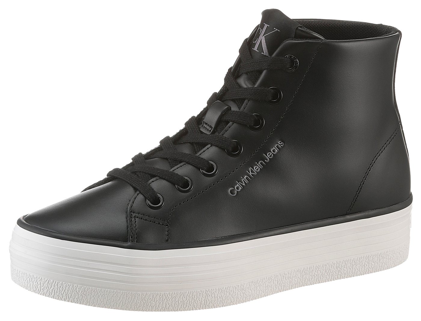 Calvin Klein Jeans BOLD VULC FLATF MID LTH IN Plateausneaker, High Top Sneaker, Schnürboots mit CK Logo an der Ferse