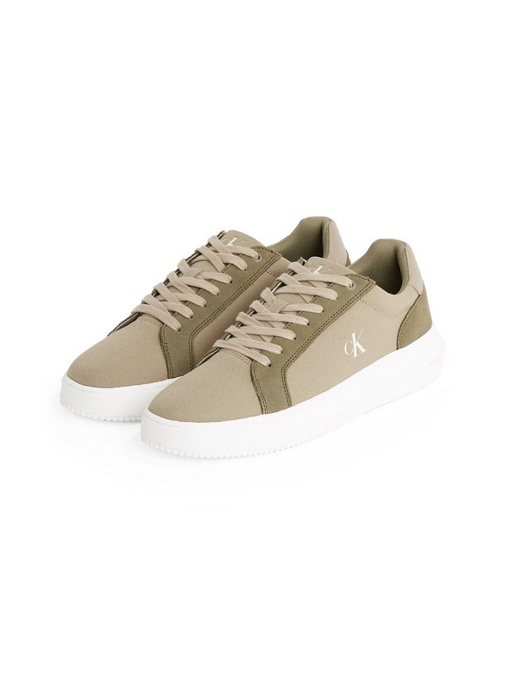 Calvin Klein Jeans CHUNKY CUPSOLE MG CANVAS Sneaker, Halbschuh, Schnürschuh, Freizeitsneaker mit seitlichem CK-Logo (beige/grün)