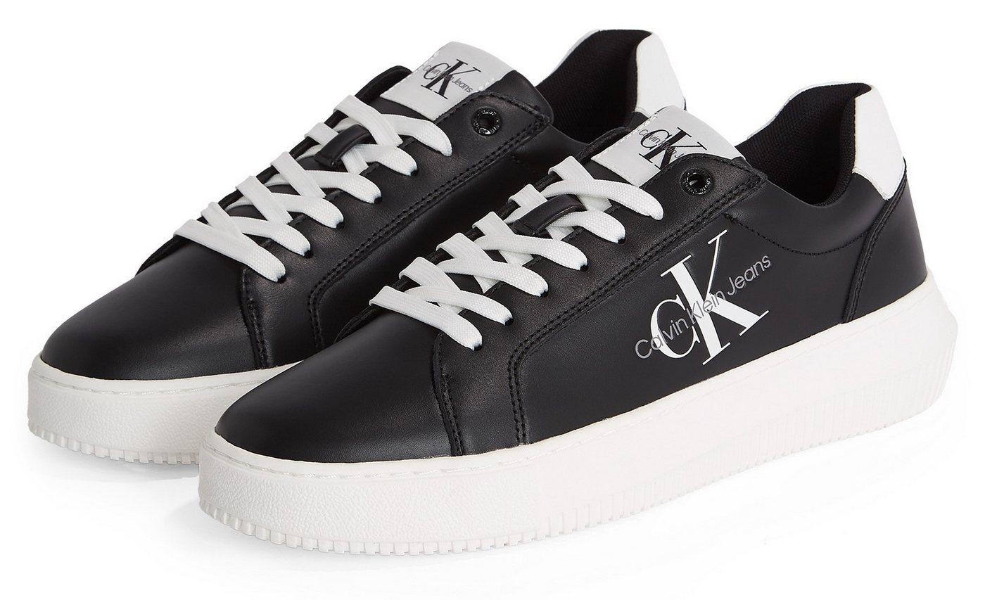 Calvin Klein Jeans CHUNKY CUPSOLE MONO LTH WN Plateausneaker, Freizeitschuh, Halbschuh, Schnürschuh mit CK-Schriftzug an der Seite (schwarz)