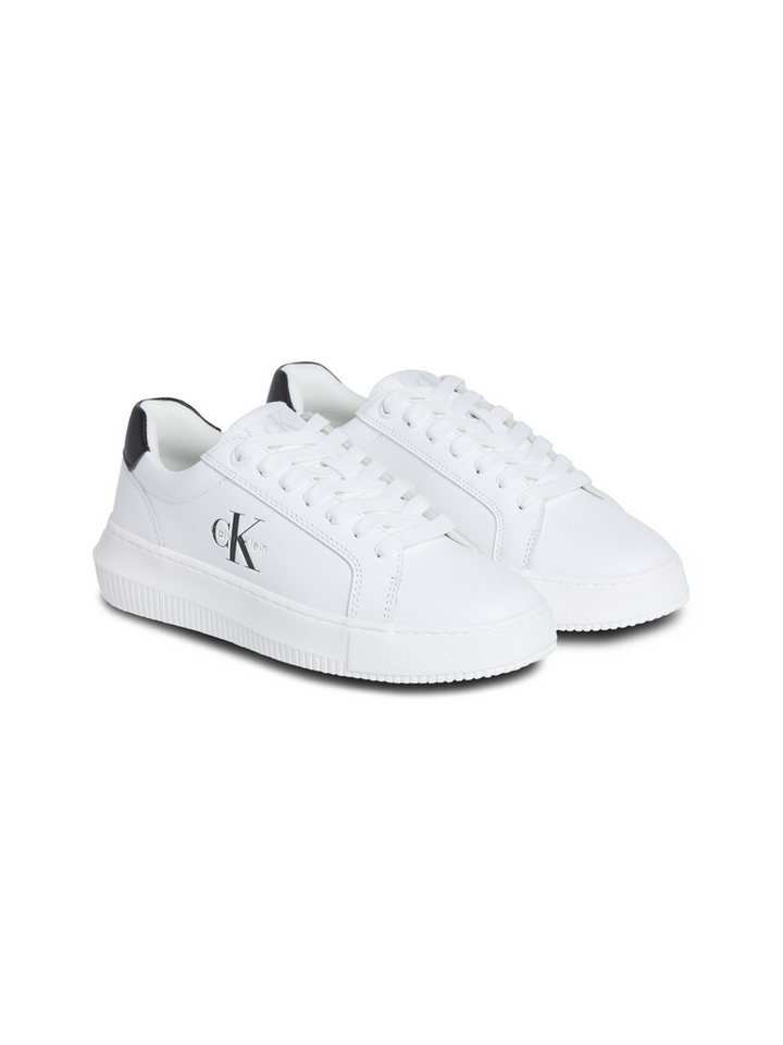 Calvin Klein Jeans CHUNKY CUPSOLE MONO LTH WN Plateausneaker Schnürschuh, Halbschuh, Freizeitsneaker mit seitlichem CK-Logo (schwarz/weiß)
