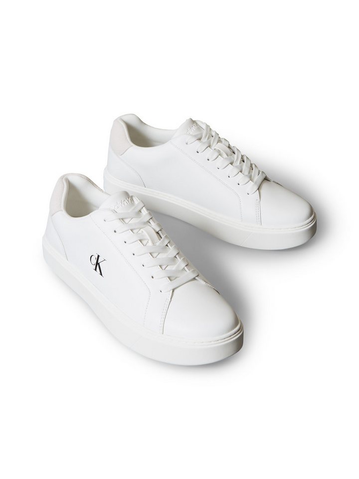 Calvin Klein Jeans CLASSIC CUPSOLE LACEUP LTH Sneaker Schnürschuh, Freizeitschuh mit Fersenbesatz und seitlichem CK-Logo (weiß)