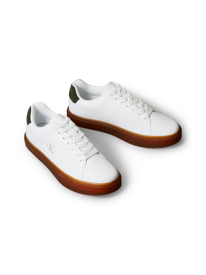 Calvin Klein Jeans CLASSIC CUPSOLE LACEUP LTH Sneaker Schnürschuh, Halbschuh, Freizeitschuh mit seitlichem CK-Logo (braun/weiß)