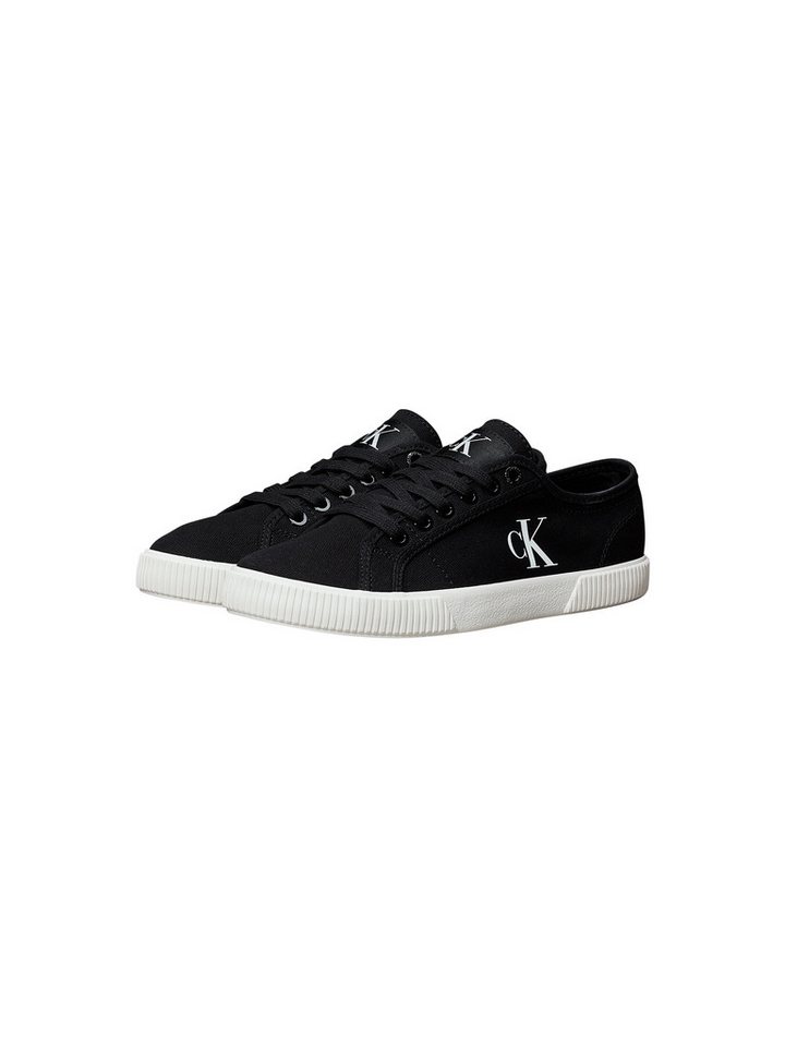 Calvin Klein Jeans ESS VULC LOW CV MG WN Sneaker Halbschuh, Freizeitschuh, Schnürschuh in Retro-Optik (schwarz/weiß)