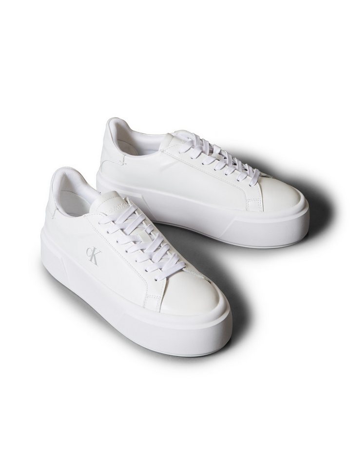 Calvin Klein Jeans FLATFORM LACE UP LTH MG Plateausneaker Schnürschuh, Halbschuh, Freizeitschuh mit CK-Logo (weiß)