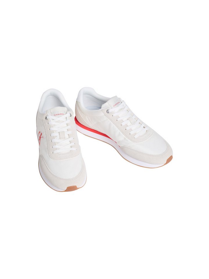 Calvin Klein Jeans RETRO RUNNER ESS MIX MAT Sneaker Freizeitschuh, Halbschuh, Schnürschuh mit Logo-Emblem (beige/orange/weiß)