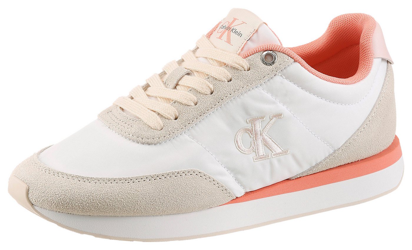 Calvin Klein Jeans RETRO RUNNER ESS MIX MAT Sneaker Schnürschuh, Runner-Sneaker, Freizeitschuh mit seitlichem CK-Logo (beige/weiß)