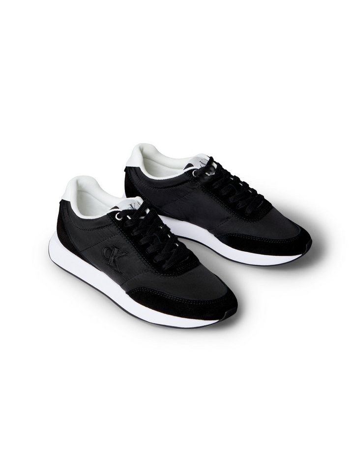Calvin Klein Jeans RETRO RUNNER ESS MIX MAT Sneaker Schnürschuh, Runner-Sneaker, Freizeitschuh mit seitlichem CK-Logo (schwarz/weiß)