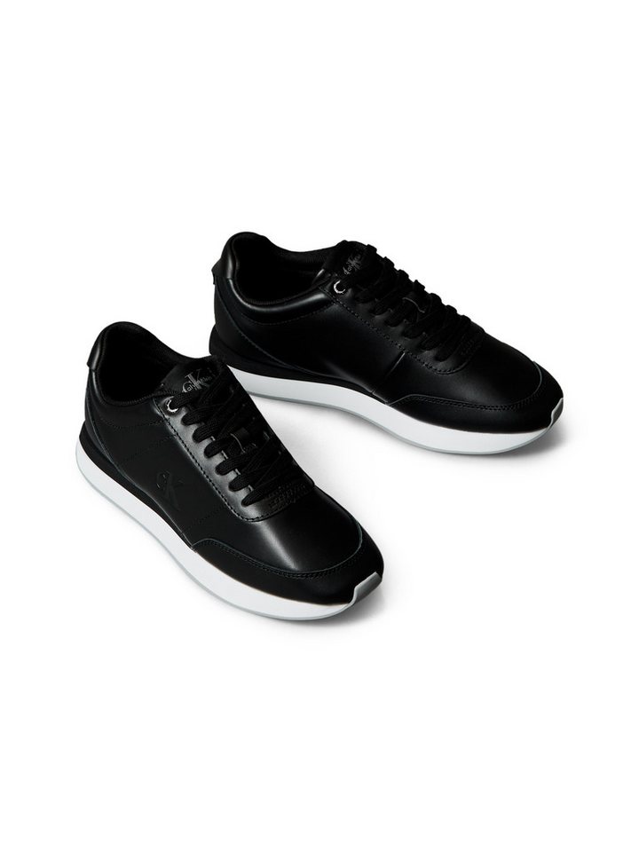 Calvin Klein Jeans RETRO RUNNER LACE UP LTH MG Sneaker Schnürschuh, Halbschuh, Freizeitschuh mit gepolstertem Schaftrand (schwarz)
