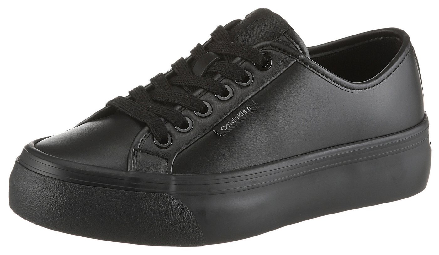 Calvin Klein Jeans VULC FLATF LACE UP LTH CK Plateausneaker Schnürschuh, Halbschuh, Freizeitsneaker mit CK-Logo (schwarz)