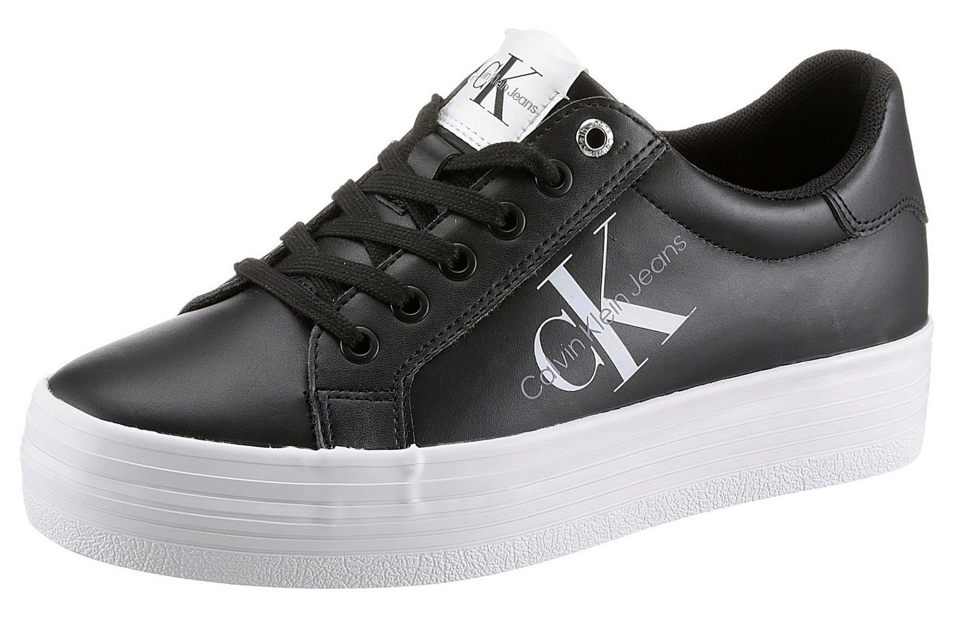 Calvin Klein Jeans VULC FLATFORM LACEUP LOW LTH Plateausneaker weicher Schaftrandpolsterung, Freizeitschuh, Halbschuh, Schnürschuh (schwarz)