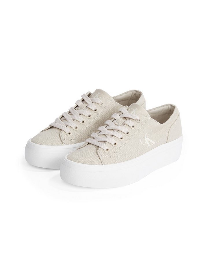 Calvin Klein Jeans VULC FLATFORM LOW CV MG Plateausneaker Schnürschuh, Freizeitschuh, Halbschuh mit seitlichem Logo (beige)