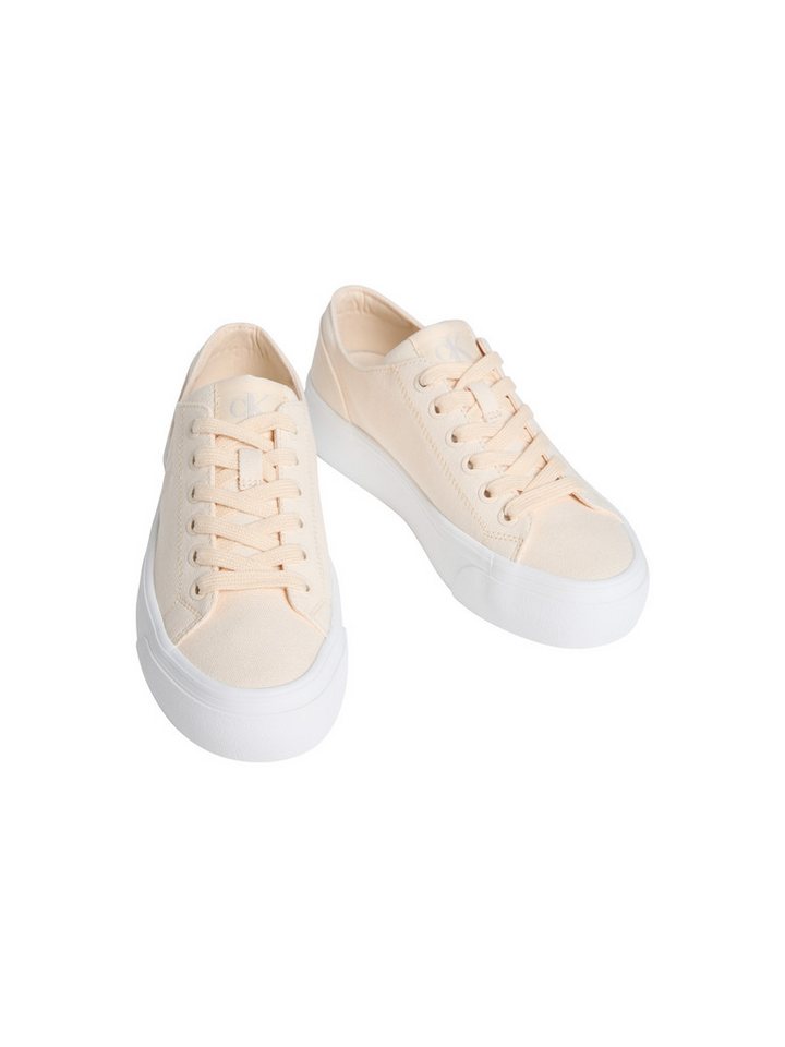Calvin Klein Jeans VULC FLATFORM LOW CV MG Plateausneaker Schnürschuh, Freizeitschuh, Halbschuh mit seitlichem Logo (beige)