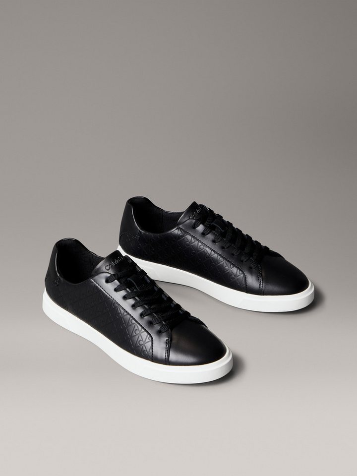 Calvin Klein LOW PRO CUPS LACE UP LTH AOP Sneaker Schnürschuh, Freizeitschuh, Halbschuh mit CK-Muster