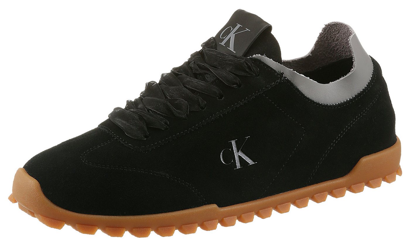 Calvin Klein LOW PROFILE RUN MG SUE DB LACES Sneaker Freizeitsneaker, Halbschuh, Schnürschuh mit Profilsohle (schwarz)