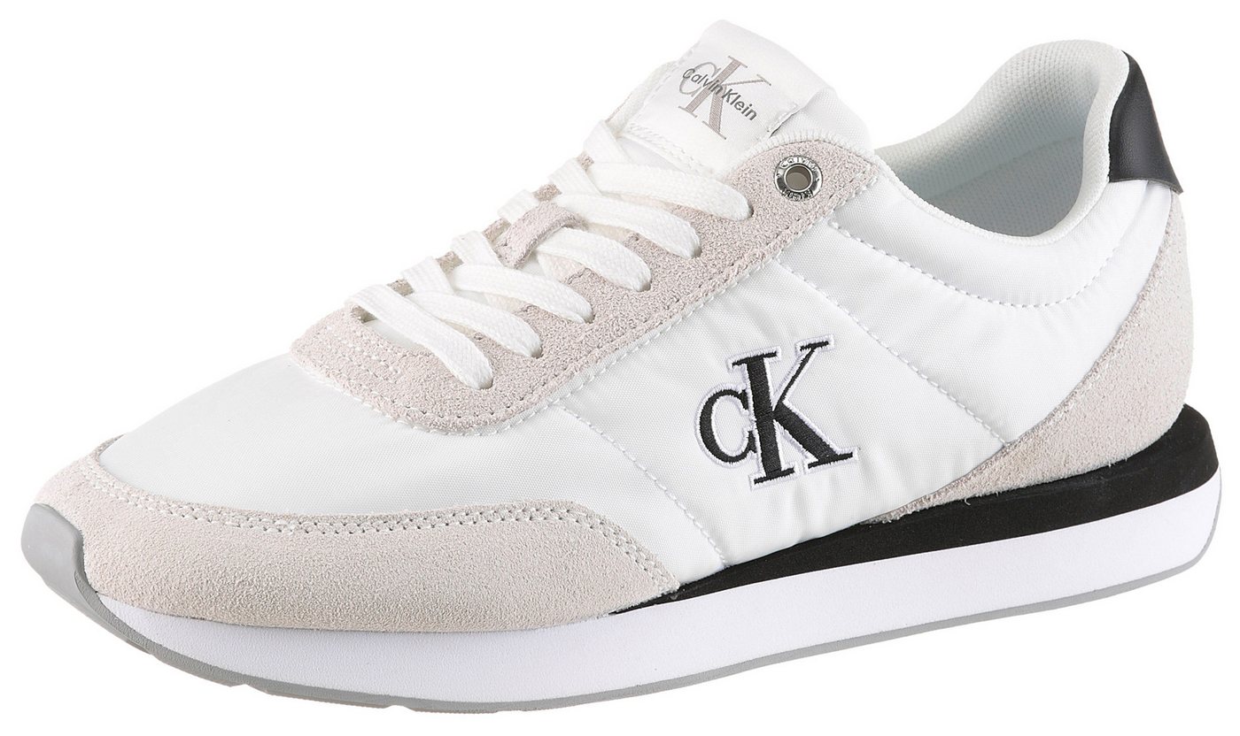 Calvin Klein RETRO RUNNER ESS MIX MAT Keilsneaker Schnürschuh, Halbschuh, Freizeitschuh mit leichter Laufsohle (schwarz/weiß)