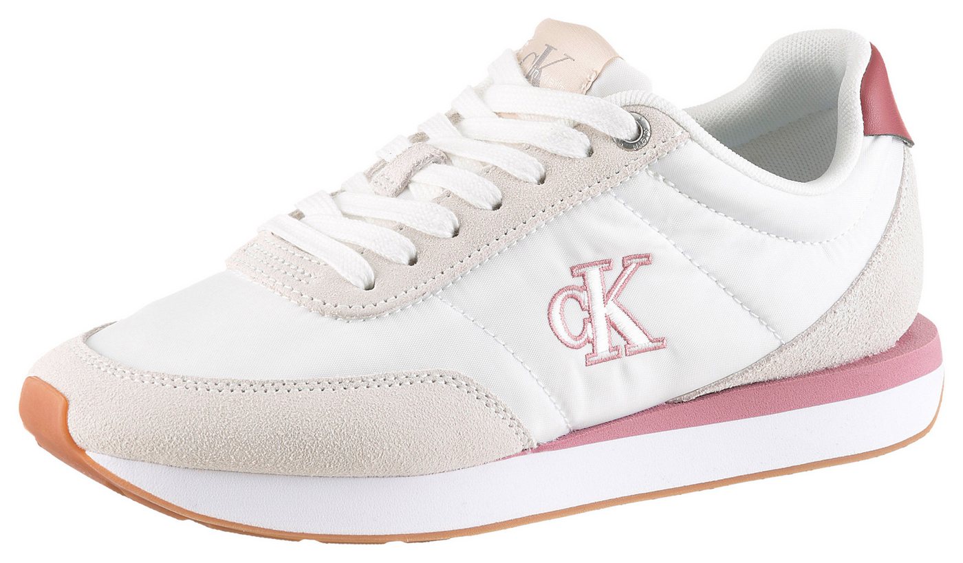 Calvin Klein RETRO RUNNER ESS MIX MAT Keilsneaker Schnürschuh, Halbschuh, Freizeitschuh mit leichter Laufsohle (weiß)