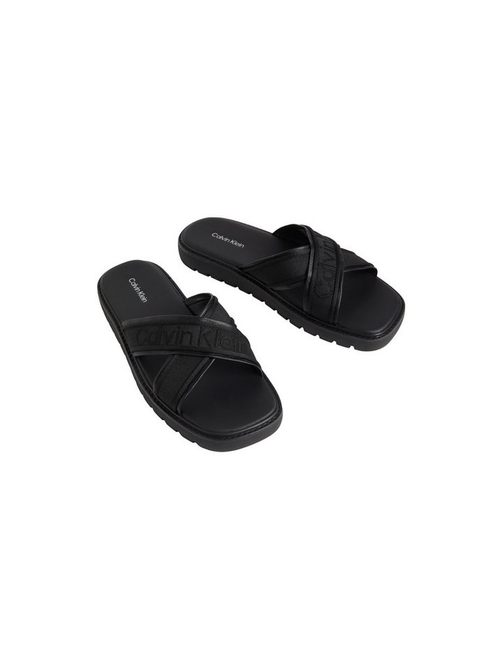 Calvin Klein SQ MOLDED SANDAL XCROSS WB Pantolette Strandschuh, Sommerschuh, Badepantolette, Flat mit Logoschriftzug (schwarz)
