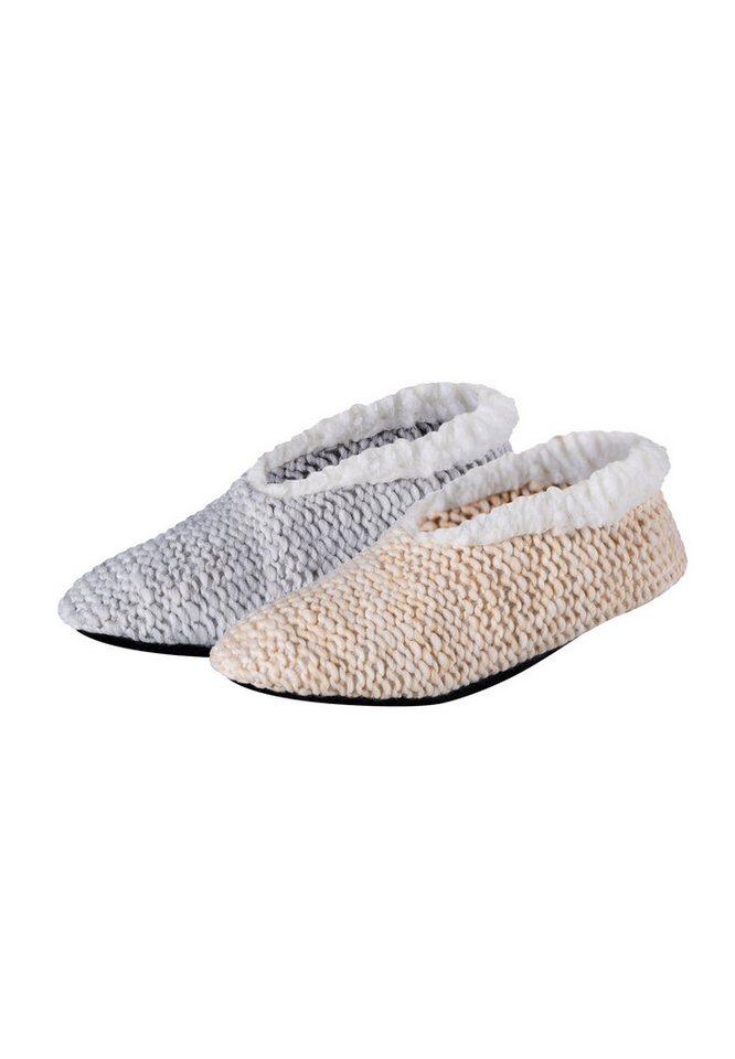 CAMANO Slipper 2er Pack Hausschuh (beige/grau)