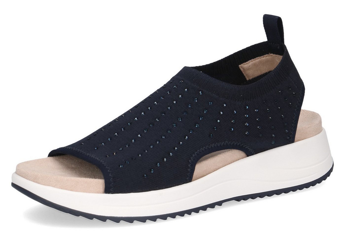 Caprice Plateausandale Keilabsatz, Schlupfschuh, Komfortschuh mit glänzenden Strasssteinen