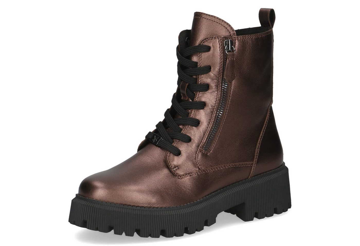 Caprice Schnürboots, Blockabsatz, Schnürstiefelette, Zierreißverschluss an der Außenseite