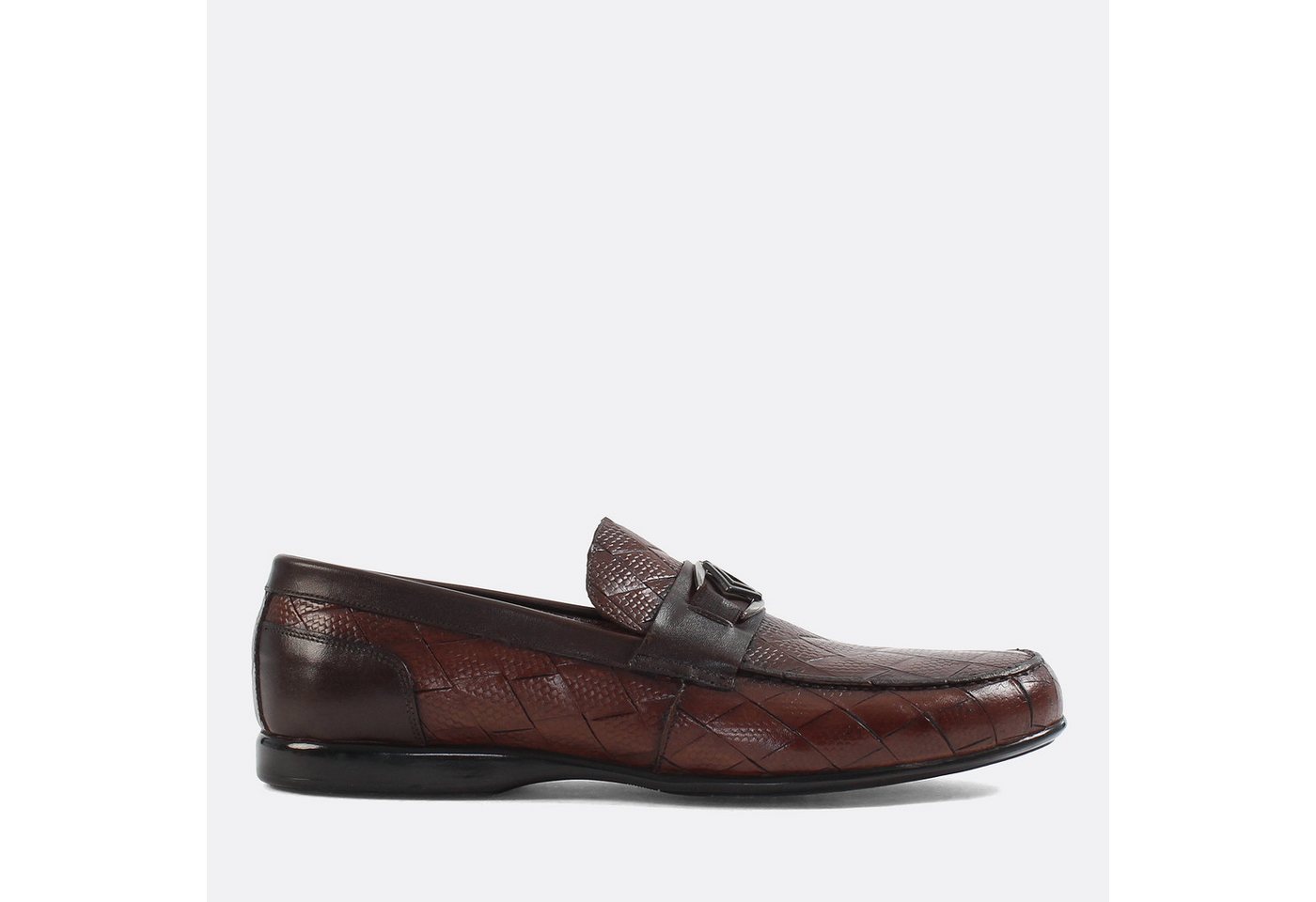 Celal Gültekin 639-259 Loafer Cognac, geflochtene Optik, glänzendes Finish, Zierschnalle