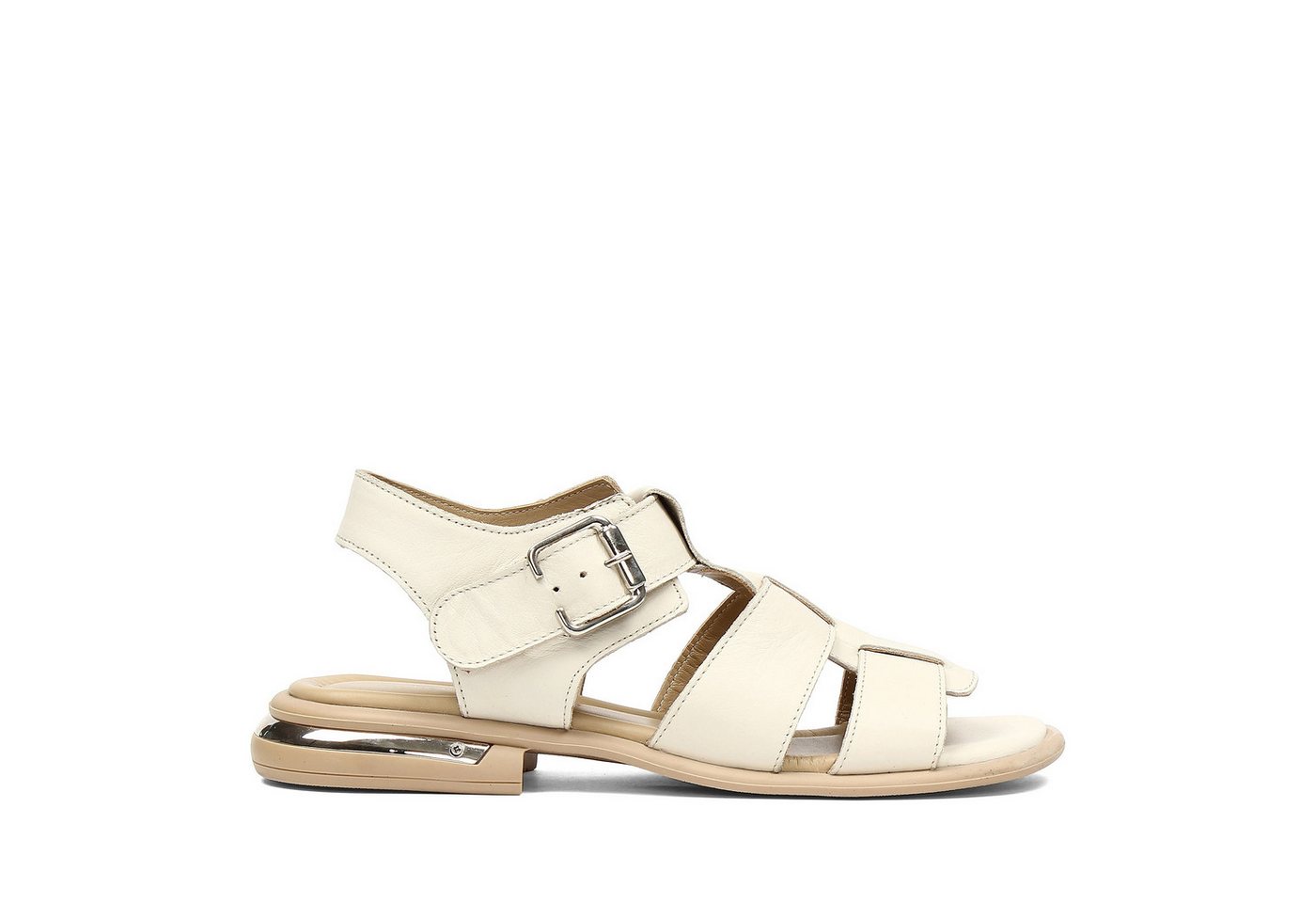 Celal Gültekin Blockabsatz Riemensandale Gladiator-Stil Damen Riemchensandalette Glattleder, Echtleder-Futter & Decksohle, Beige, 38