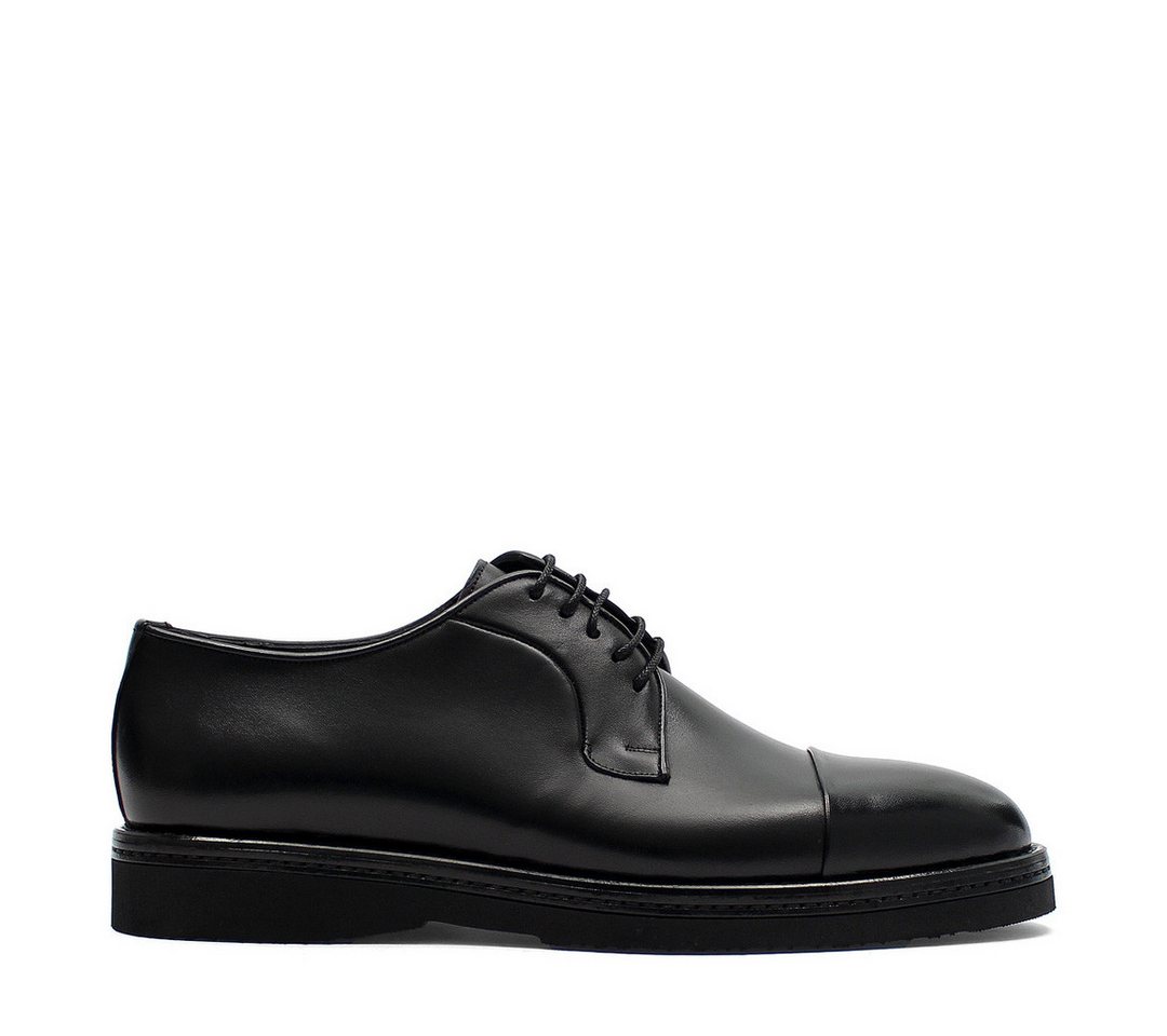 Celal Gültekin Elegante Derby-Schuhe aus Leder mit Cap-Toe-Design Schnürschuh Schwarzes Leder, Cap-Toe-Design, leichte EVA-Sohle