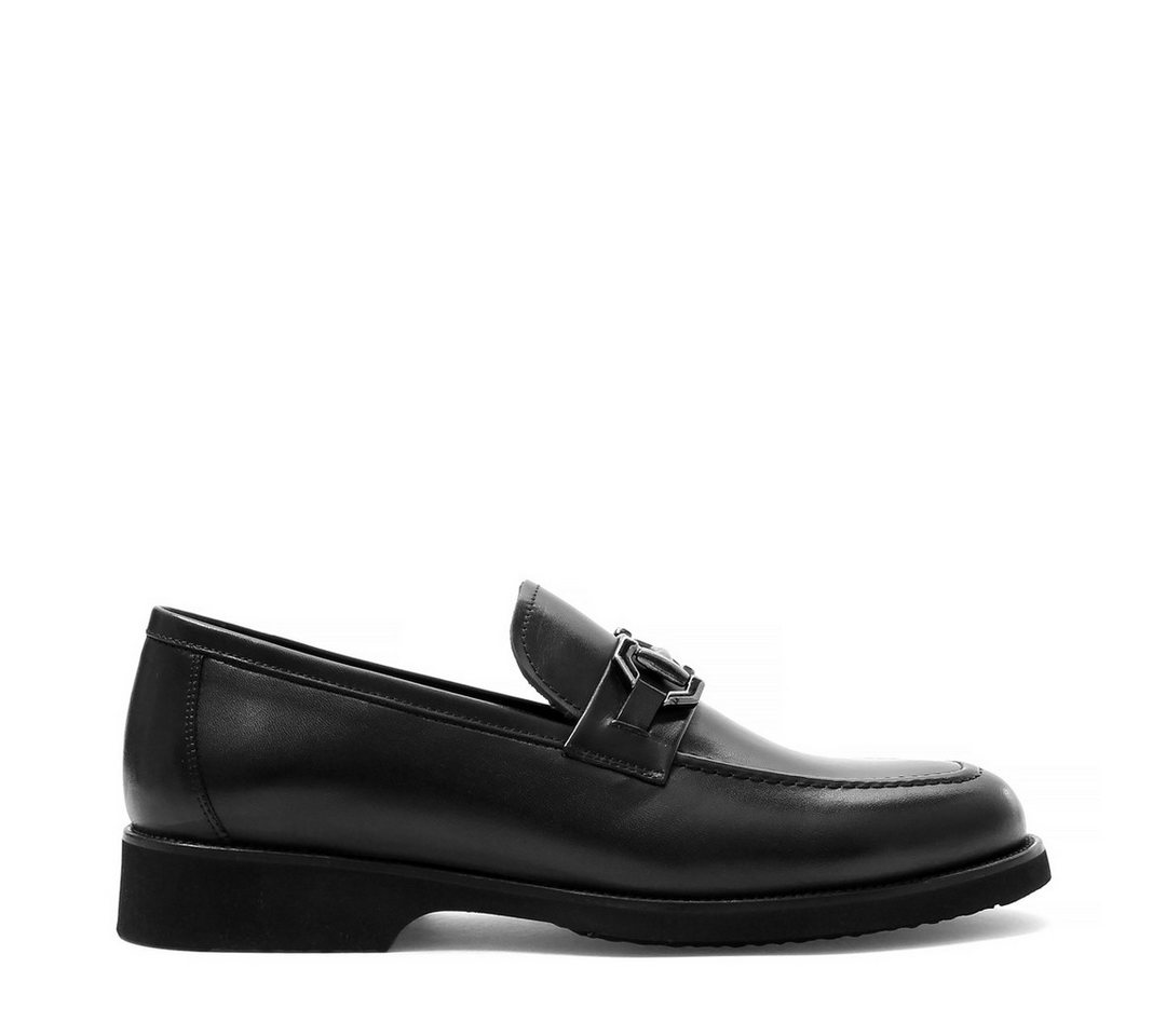 Celal Gültekin Business Blockabsatz Schnallendetail Freizeit Herren Loafer Glattleder, Trensenspange, Schwarz, 45