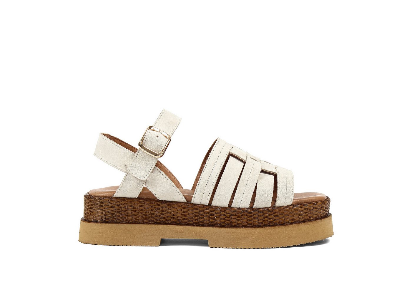 Celal Gültekin Espadrilles Plateau Keilabsatz Boho Knöchelriemen Damen Plateausandaletten Veloursleder, Espadrille-Keilsohle & Echtleder-Futter, Beige, 37