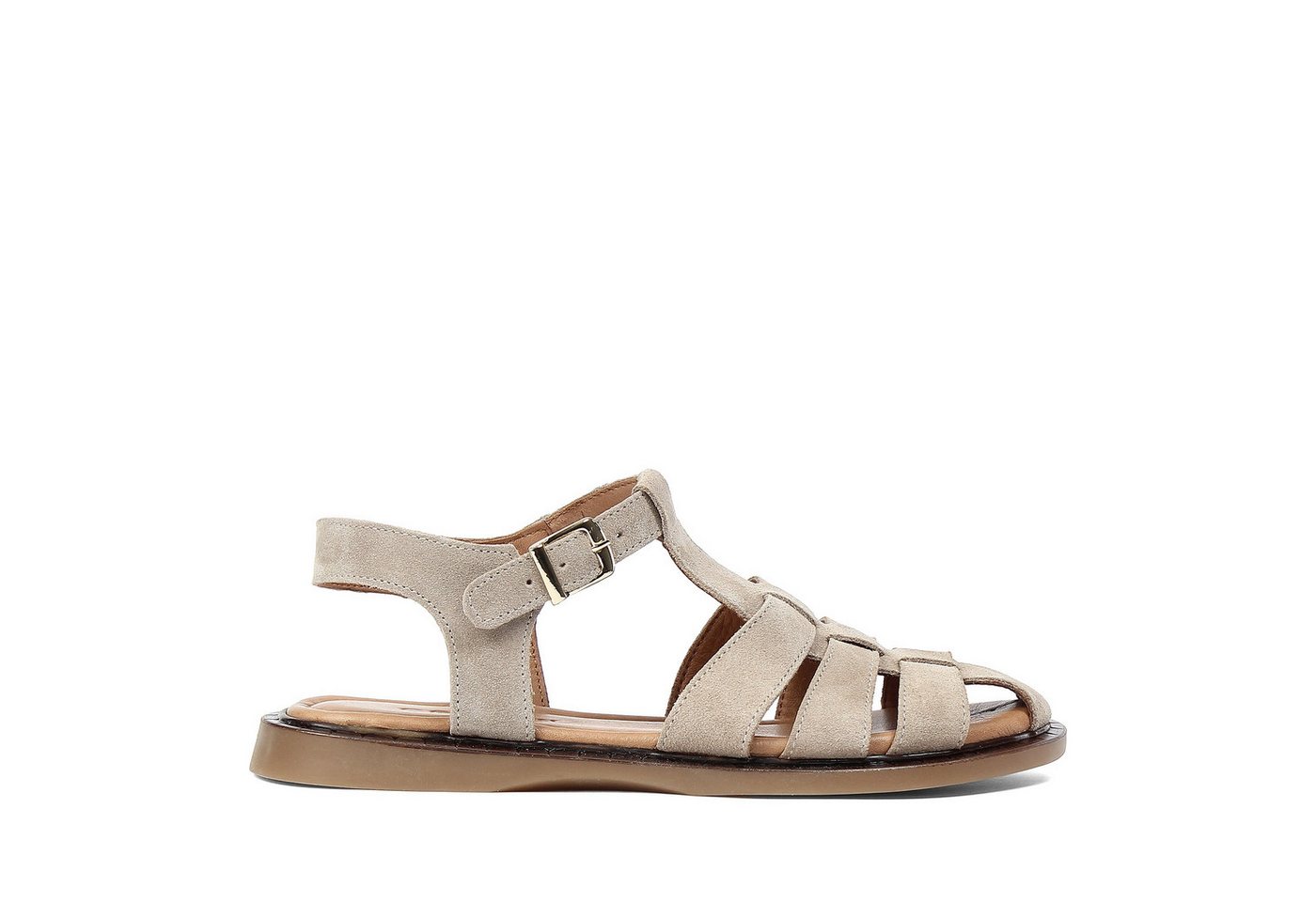 Celal Gültekin Fischerriemen Knöchelriemen Schnalle Boho Vintage Damen Riemchensandale Veloursleder, Echtleder-Futter & Decksohle, Beige, 36
