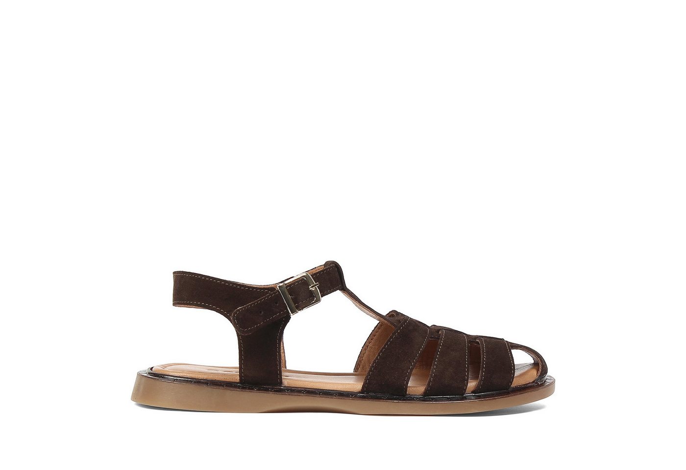 Celal Gültekin Fischerriemen Knöchelriemen Schnalle Boho Vintage Damen Riemchensandale Veloursleder, Echtleder-Futter & Decksohle, Braun, 38