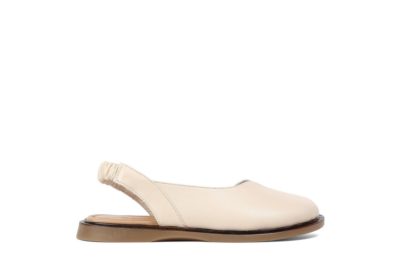 Celal Gültekin Flache Slingback Ballerina Runde Kappe Damen Ballerina Glattleder, elastischer Slingback, Echtleder-Futter, Beige, 37