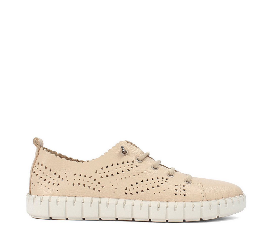 Celal Gültekin Lasercut Perforation Schnellschnürung Flach Damen Sneaker Glattleder, Echtleder-Futter & Decksohle, Beige, 38
