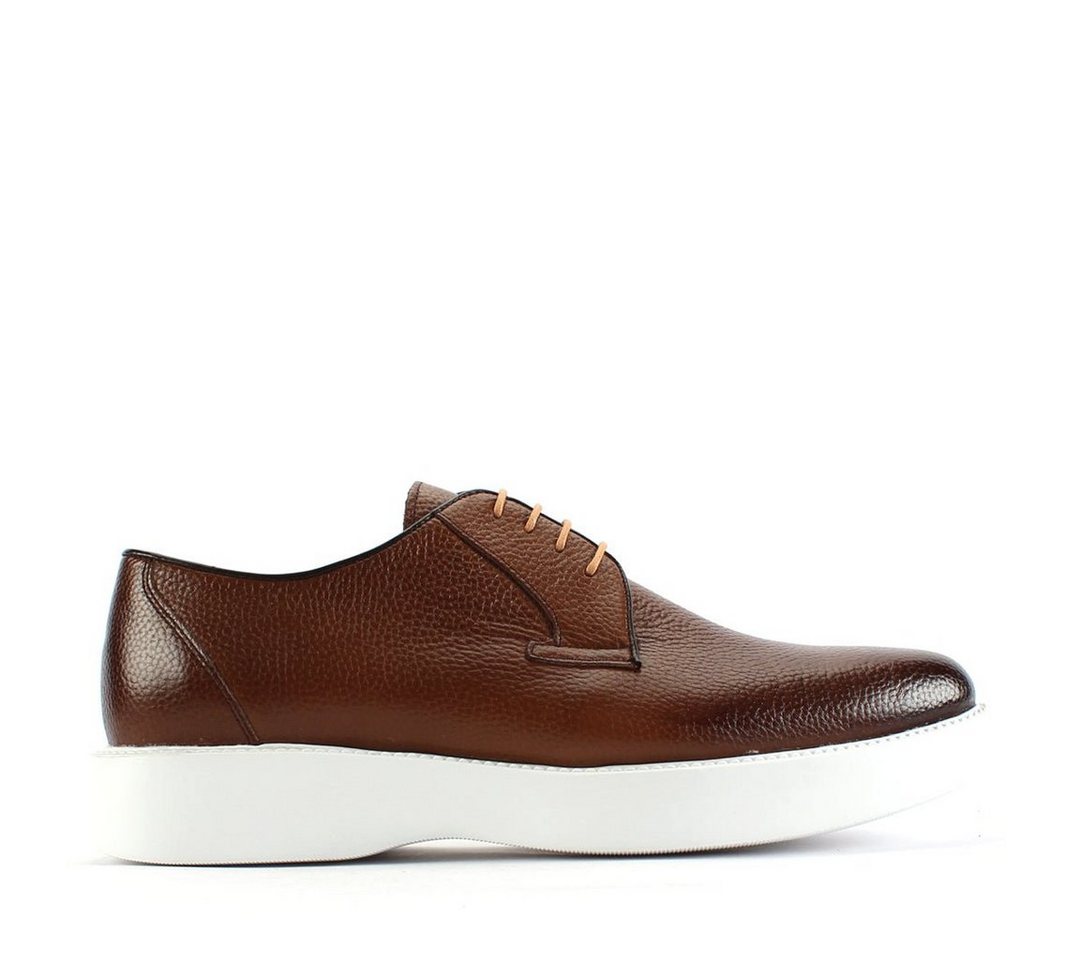 Celal Gültekin Leder Derby Plateau Sneaker Herren Sneaker Narbenleder Derby, Echtleder-Futter, Hellbraun/Weiß, 40