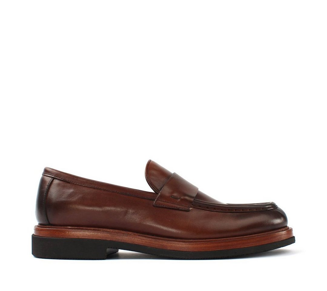 Celal Gültekin Leder-Loafer Slip-On Plateau Blockabsatz Glattleder Business Herren Loafer Glattleder, Echtleder-Futter, Holzoptik-EVA-Sohle, Braun, 41
